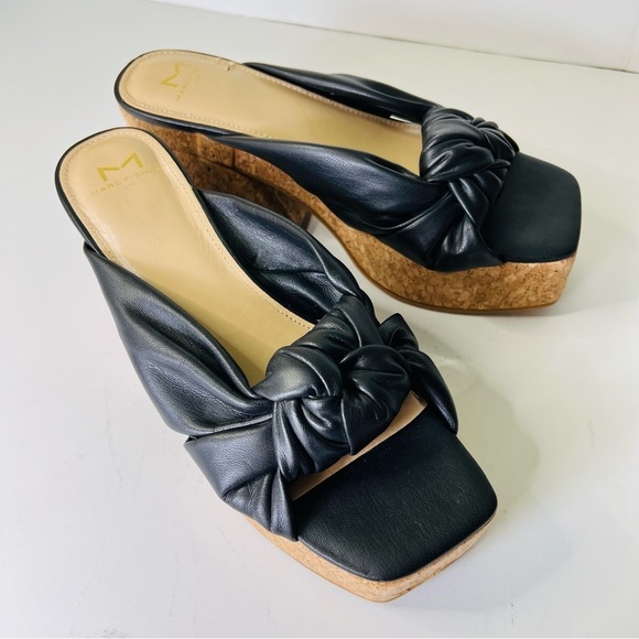 MARC FISHER CHUNKY CORK PLATFORM BOW SLIDE MULES BLACK SIZE 7.5 EUC - Picture 10 of 11